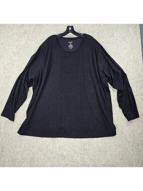 Nine West Womens Soft Spun Black Long Sleeve Shirt 5X Polyester Blend Relaxed